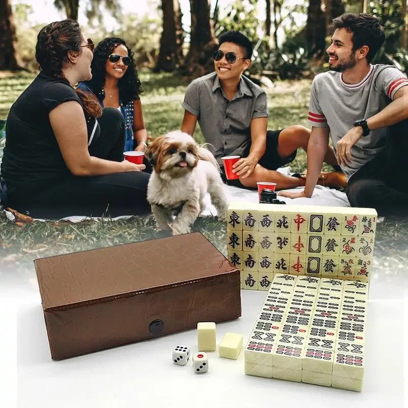 Chinese Mahjong Game Set – 144 Engraved Mini Tiles