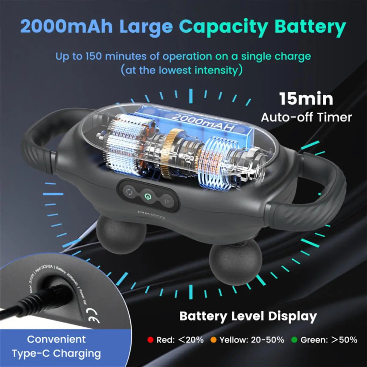 Electric Massager with 3 Heads & Adjustable Modes