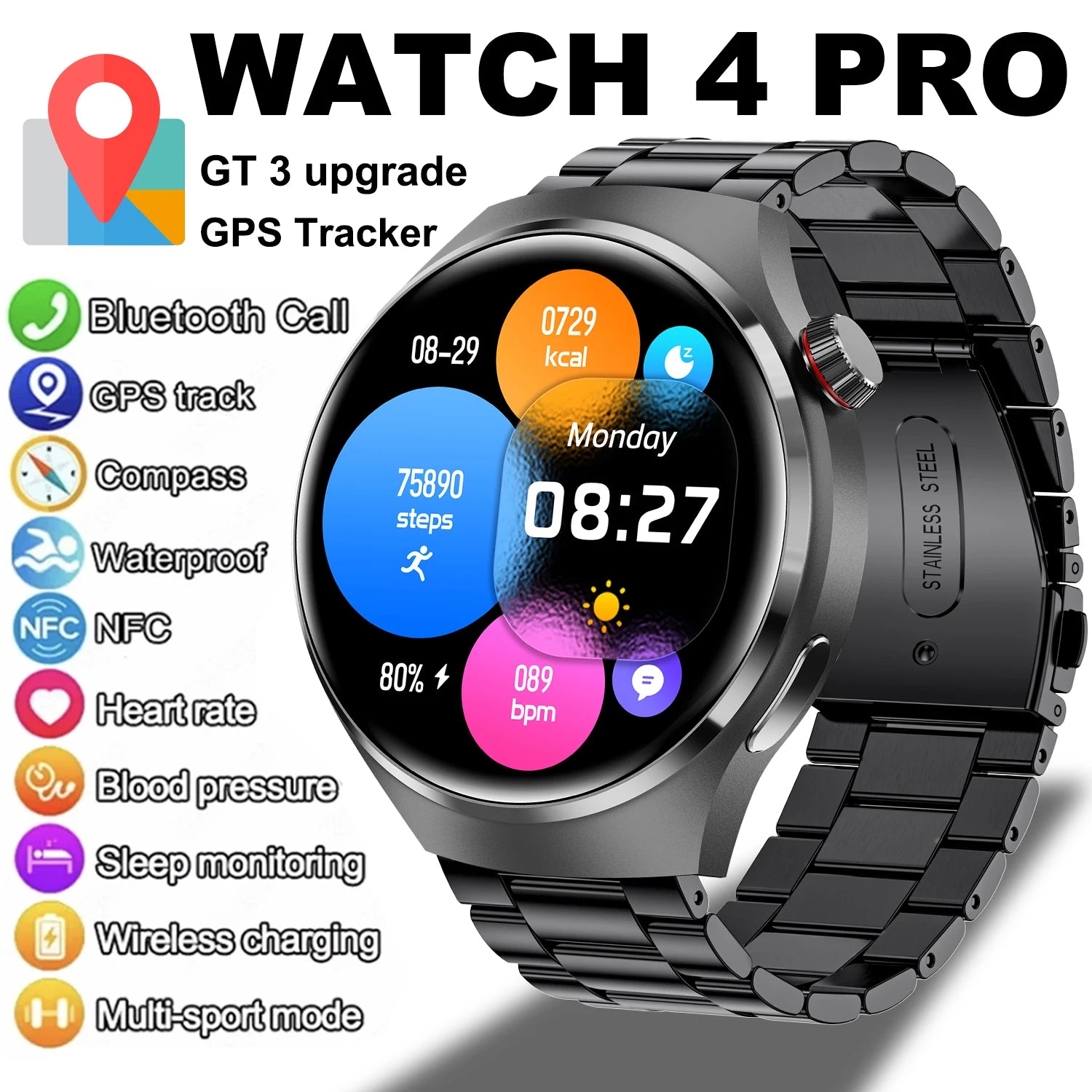 GT4 Pro Health Smartwatch 2025 with AMOLED & GPS