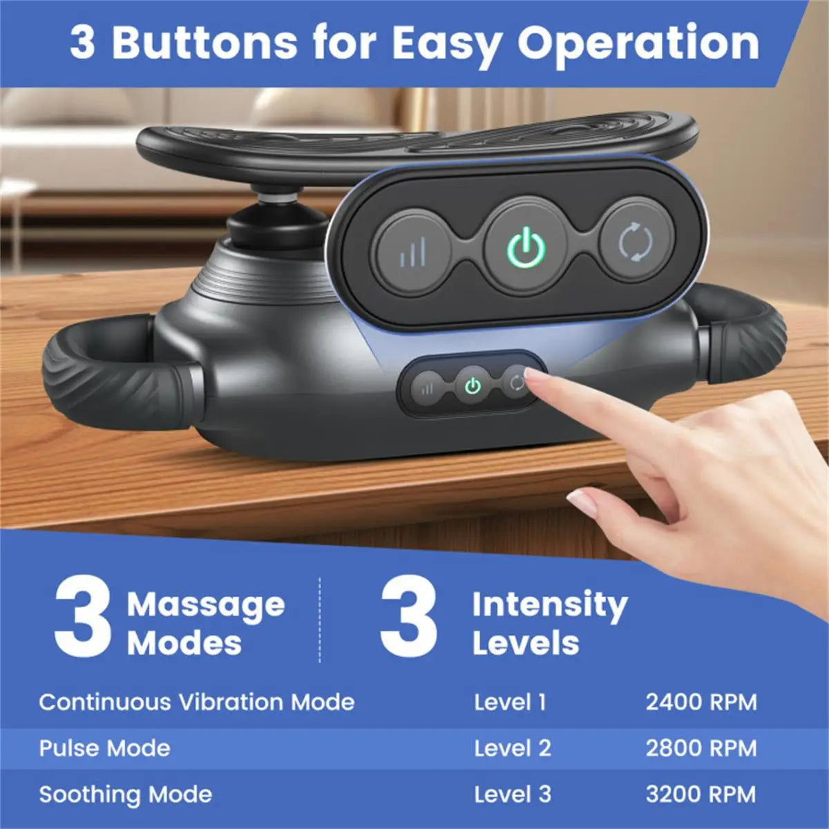 Electric Massager with 3 Heads & Adjustable Modes