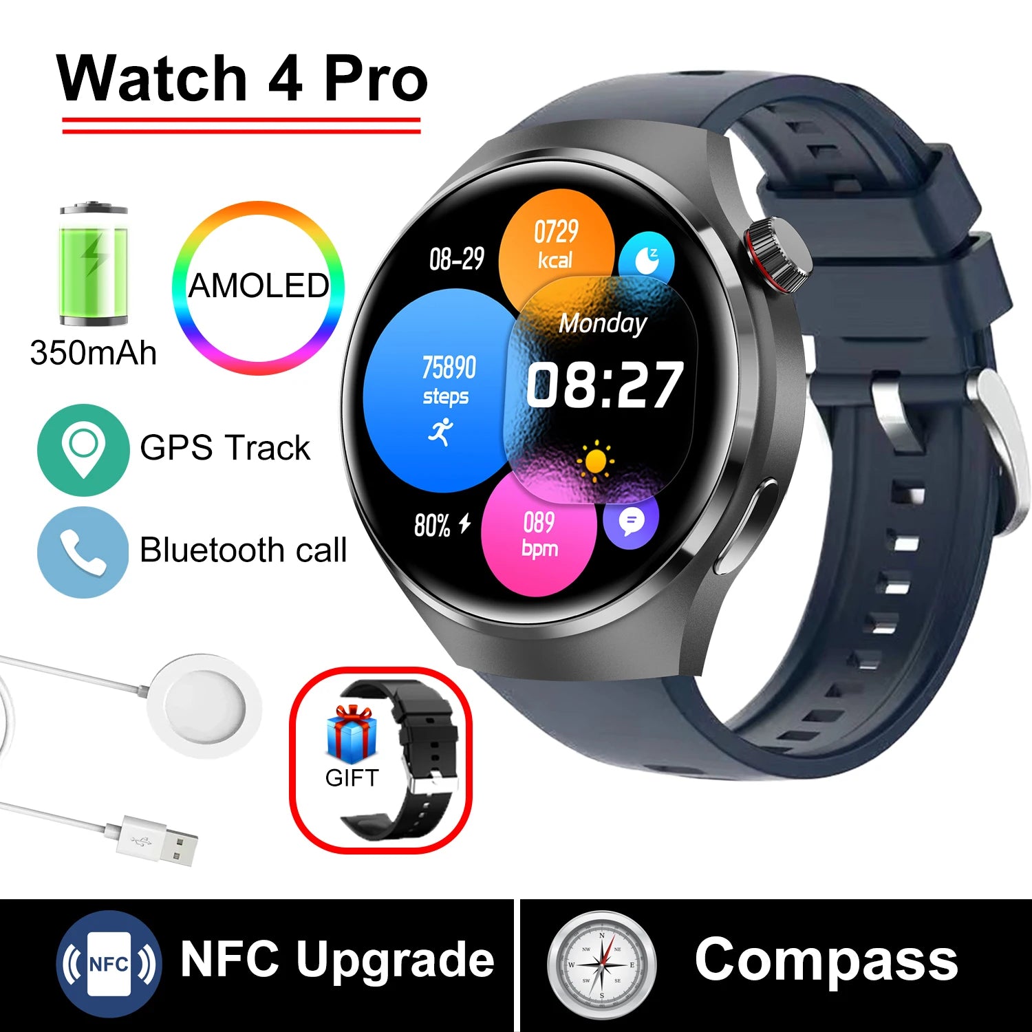 GT4 Pro Health Smartwatch 2025 with AMOLED & GPS