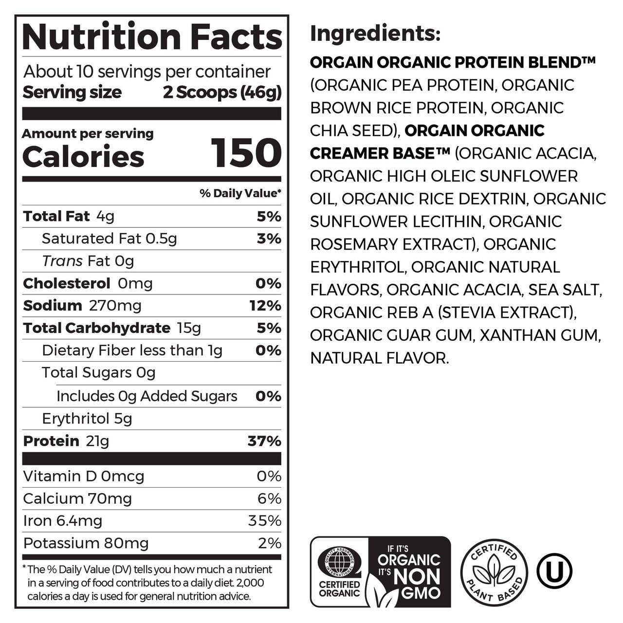 Orgain Organic Plant Based Protein Powder, Sweet Vanilla Bean (1X1.02 Lb  )-0