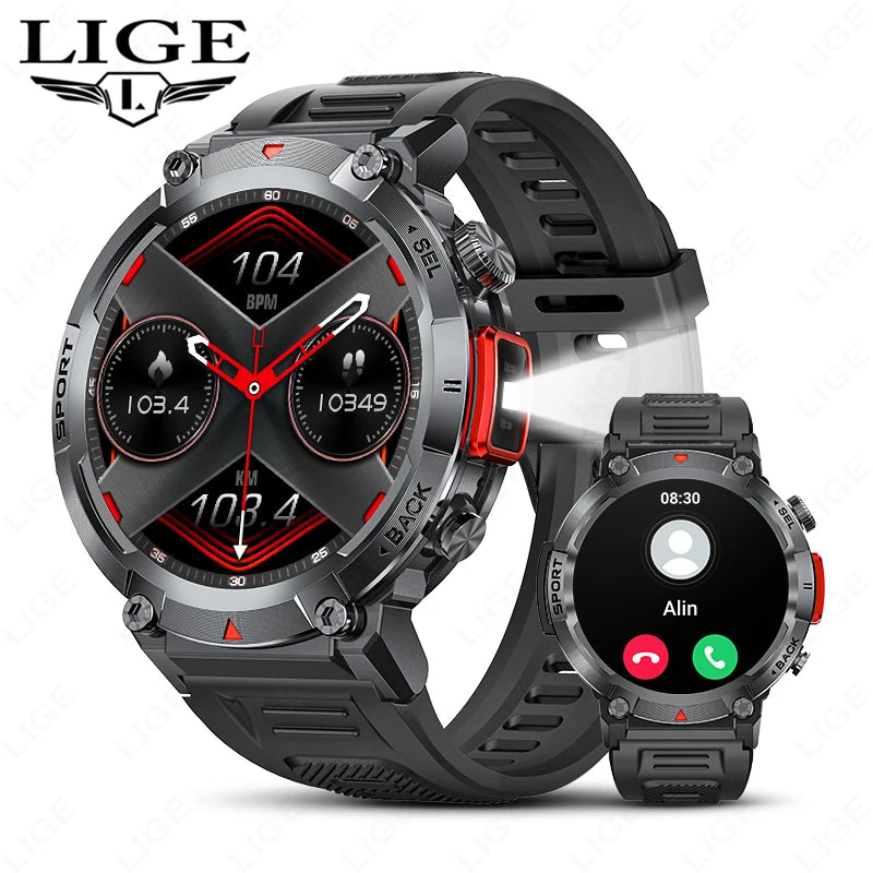 LIGE Flashlight Smartwatch for Men Outdoor