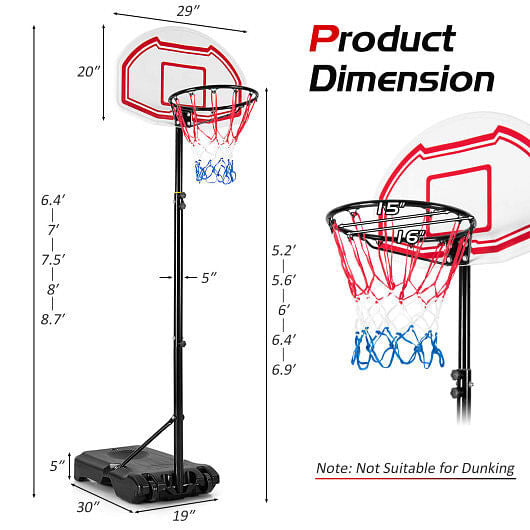 Height Adjustable Basketball Hoop with 2 Nets and Fillable Base-0